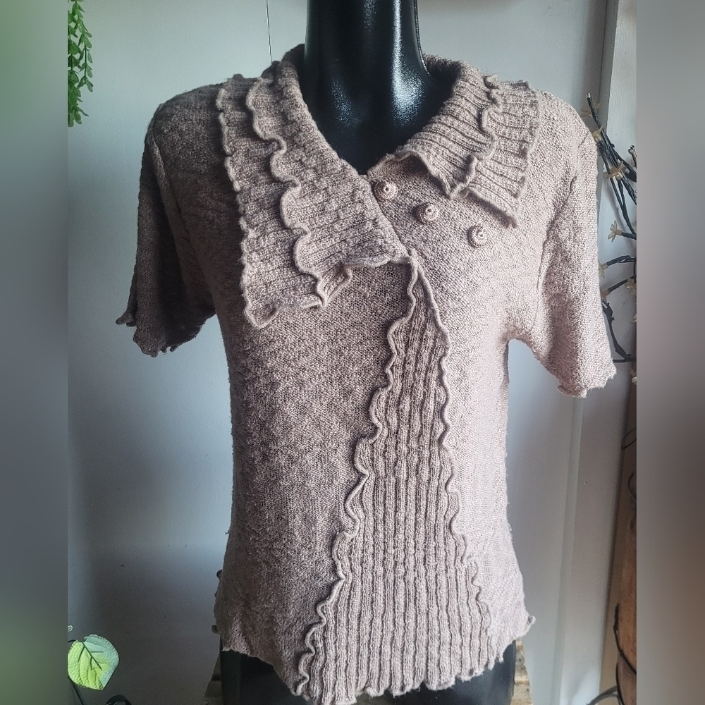 Moffi International Tan Short Sleeve Knit Top Size S